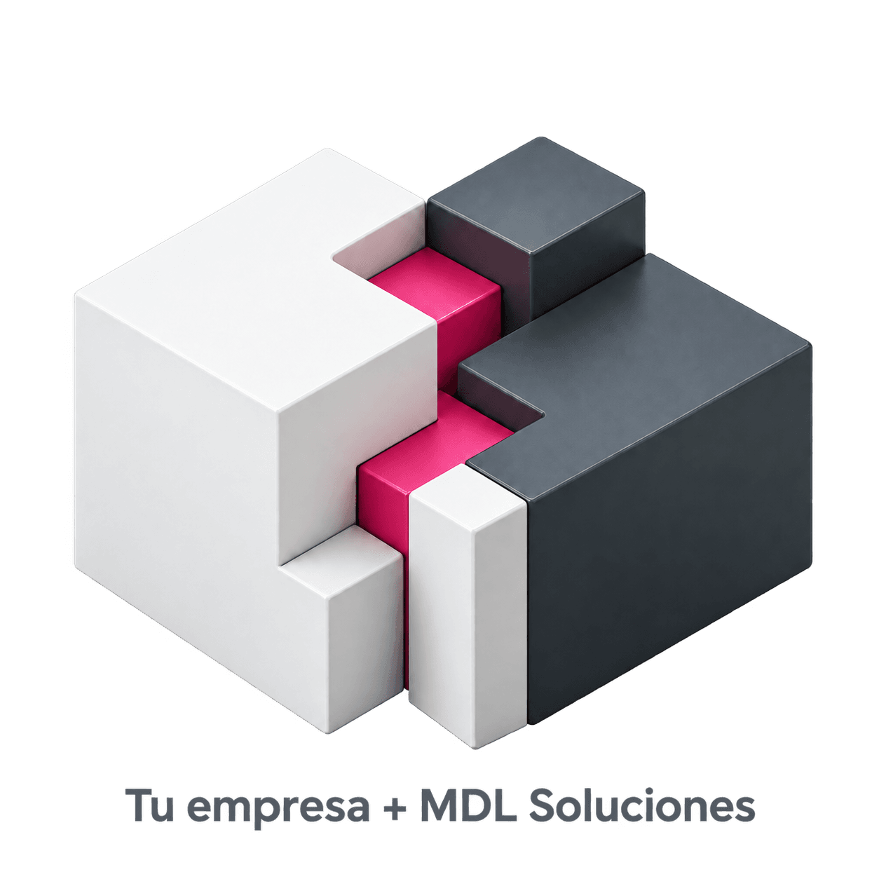 Tu empresa + MDL Soluciones: dos piezas modulares unidas por un conector representan la colaboración entre empresas.